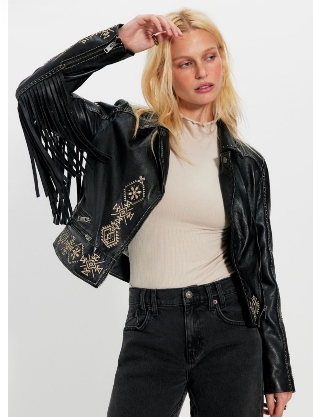 Free People Mauritius Francy Fringe Leather Jacket  NWT Size 9/10 Sold Out - Picture 2 of 16